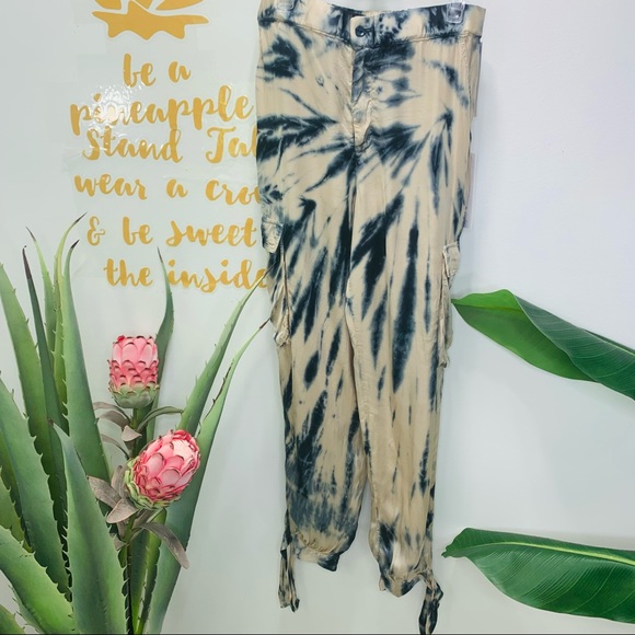 Young Fabulous & Broke Tie Dye Satin Ankle Pants Joggers Cargo Pants Medium - Picture 2 of 14